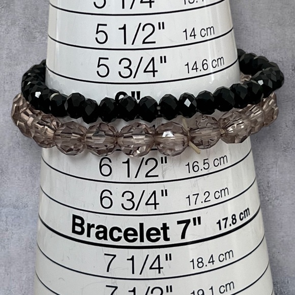 Set of 2 stretchy bracelet Black & gray faux crystals - Picture 4 of 4